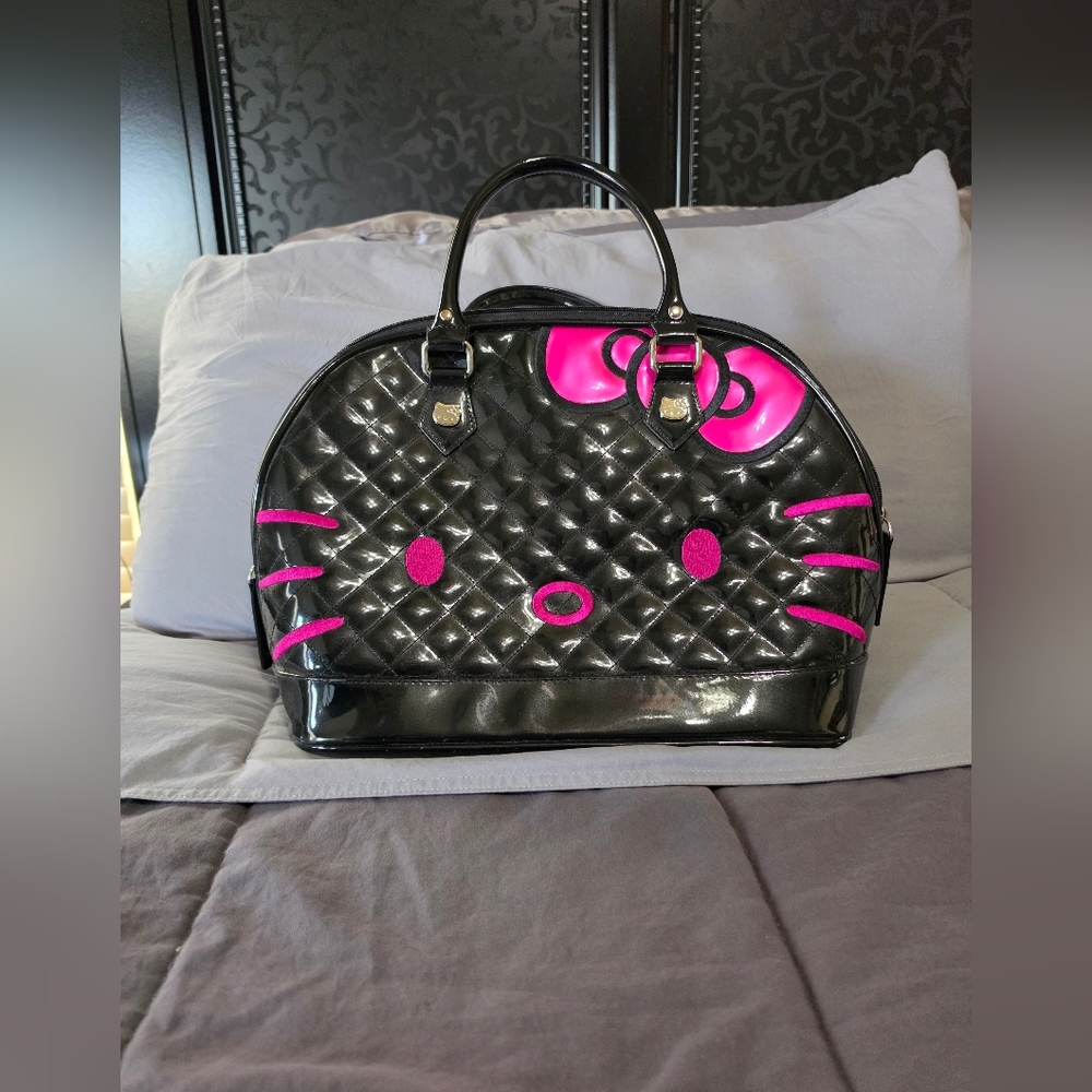 HELLO KITTY Loungefly Sanrio ToteLarge Black Quilted Pink Embroidered Purse